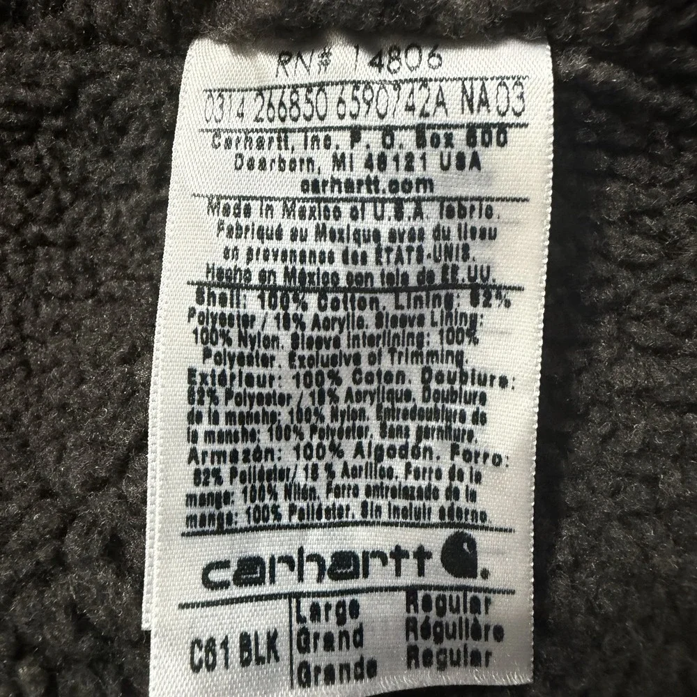 Carhartt Sandstone Ridge Jacket Coat C61 BLK Sherpa Men's Size Large